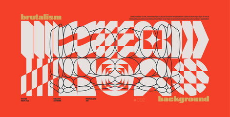 Leinwandbilder - Brutalism abstract vector red background with Postmodern geometric graphic shapes in Y2K aesthetics, trendy colorful modernism artwork, various brutal form and line elements, poster and banner