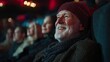 © AI04 - An old man delights in a comedy show in a full theater, with cheerful spectators all around.