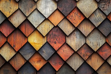 Aufkleber - Colorful hexagonal wood tiles create a stunning pattern for home decor or artistic design in a rustic setting