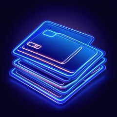 Wall Mural - neon blue stacked cards digital technology abstract background