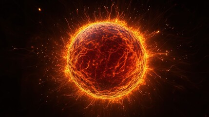 Wall Mural - Glowing Fiery Orb with Radiant Energy and Sparkling Particles