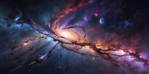 Wall Mural - colorful acrylic depiction of galaxy and milky way, milky way, expressive