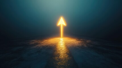 Wall Mural - Glowing Upward Arrow Symbol on Dark Background, Conceptual Visual