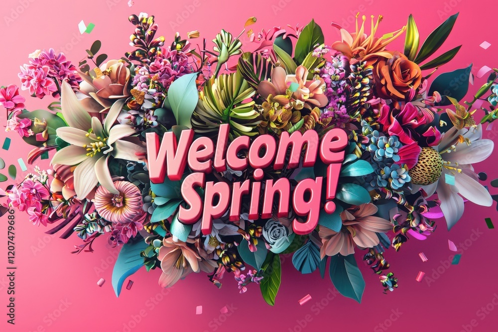 A vibrant floral arrangement showcases various flowers and greenery, celebrating the arrival of spring. The rich colors create an inviting atmosphere, perfect for welcoming the season.