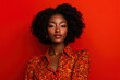 © Mathias - Stylish Black Woman Selfie, Red Background, Copy Space