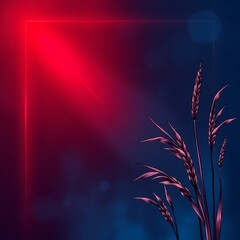 Red light illuminates wheat stalks on dark blue background.