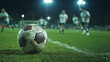 © Meritxell Cid - Soccer match at night showcasing players in action and a focused view on the ball on the field. Generative AI