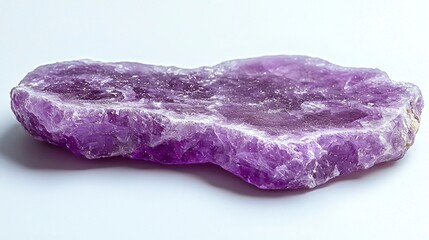 Wall Mural - Amethyst stone fragment with rough texture and vibrant purple color on a white surface