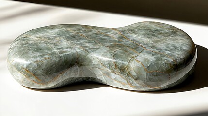 Wall Mural - Abstract stone sculpture with golden veins on white surface under natural light shadow