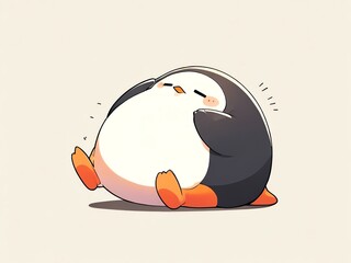 Sticker - Adorable Chubby Penguin Relaxing