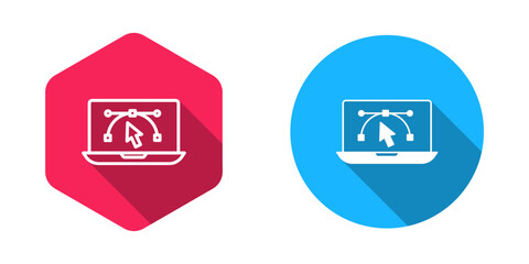 Filled and outline Computer display with vector design program icon isolated on isolated with long shadow background. Photo editor software with user interface. Vector