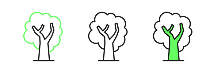 Set line Tree icon isolated on white background. Forest symbol. Vector