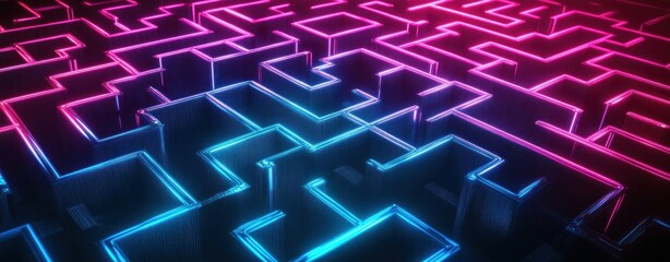 Wall Mural - Neon Maze: A Futuristic Digital Labyrinth