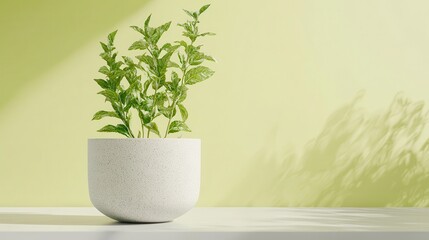 Wall Mural - Make organic matcha at home Potted herb plant against a light green background.