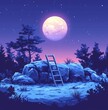© Антон Сальников - A solitary ladder rises in a mystical, moonlit landscape