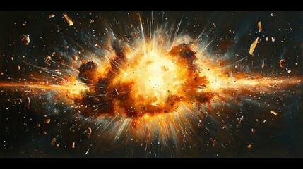 Wall Mural - Fiery cosmic explosion with debris and light.