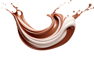 Wall Mural - Swirling, creamy chocolate with a glossy finish, captured in mid-motion against a white backdrop