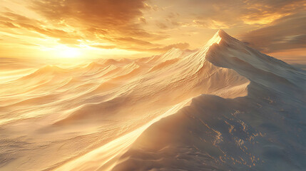 Wall Mural - a dramatic desert landscape with towering sand dunes and intricate wind-blown patterns under a golde