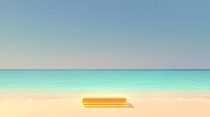 Wall Mural - a serene beach with a glowing yoga mat placed neatly on the sand, facing a vibrant ocean under a cle