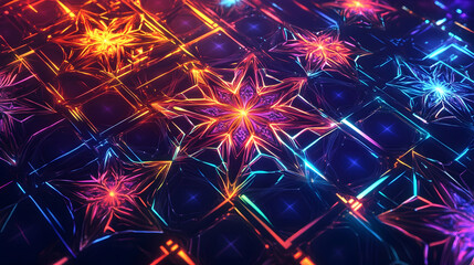 Wall Mural - a vibrant glowing mosaic pattern with intricate geometric details and dynamic lighting effects
