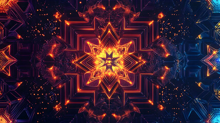 Wall Mural - a vibrant glowing mosaic pattern with intricate geometric details and dynamic lighting effects