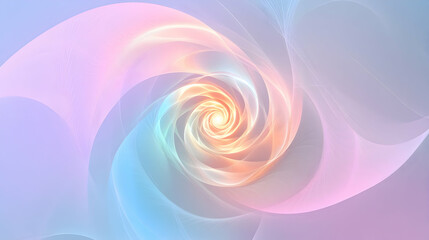 Wall Mural - an abstract glowing spiral pattern in pastel colors on a clean gradient background, symbolizing moti