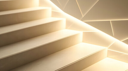 Wall Mural - close-up of a clean modern staircase with geometric patterns and soft lighting, showcasing minimalis