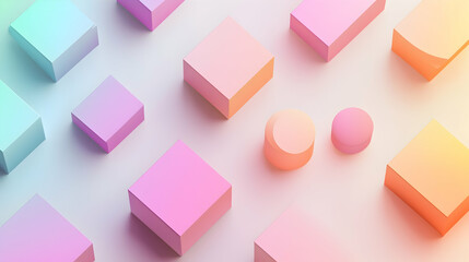 Wall Mural - minimalist geometric shapes in gradient pastel colors arranged symmetrically on a clean background