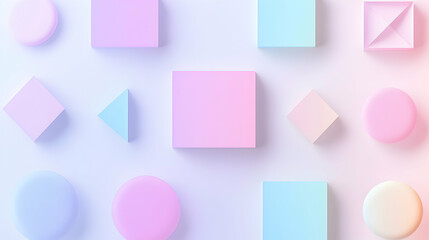 Wall Mural - minimalist geometric shapes in gradient pastel colors arranged symmetrically on a clean background