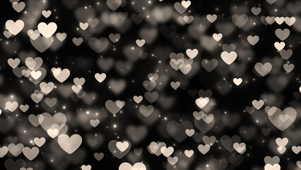 valentines day hearts bokeh lights ,romantic love black and white background	