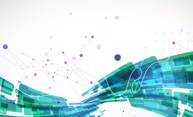 Leinwandbilder - Abstract wave of rectangles with plexus elements. Hand drawn vector.