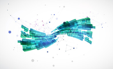 Leinwandbilder - Abstract wave of rectangles with plexus elements. Hand drawn vector.