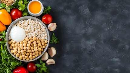 Poster - Fresh Healthy Meal with Chickpeas, Vegetables, and Yogurt Sauce