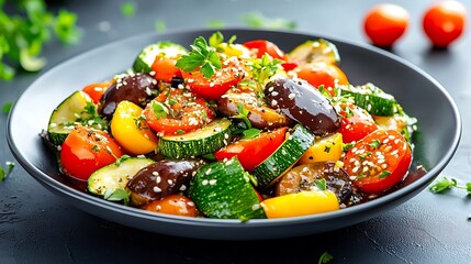 Poster - Fresh Vegetable Medley with Colorful Ingredients on a Dark Plate