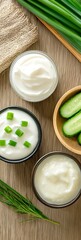 Poster - Creamy Yogurt and Fresh Vegetables on Wooden Table Setting