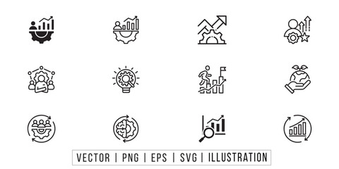 Development icon set, development, business, technology, management, data, concept, digital, software, computer, programmer, strategy, information, idea, developer, businessman, coding, growth.