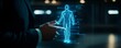 © Thanaphoom - A businessman interacts with a holographic representation of a human figure, showcasing advanced technology in a futuristic setting.