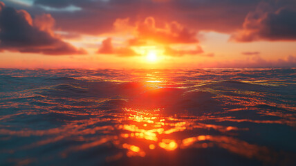 Wall Mural - Spectacular ocean sunset with rich warm colors spreading across the sky.