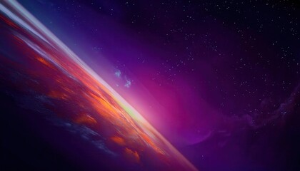 Wall Mural - vivid sunrise over a planet horizon with glowing atmospheric layers and distant stars, ideal for sci-fi, space, and cosmic themes

