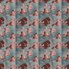 Seamless background pattern with abstract clouds in soft pink and turquoise colors