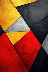 Wall Mural - Layered geometric shapes in red, yellow, and black create a modern abstract background. Soft textures and gradients enhance visual interest, providing ample negative space for text placement