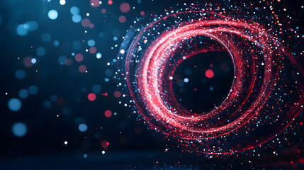 Fototapete - A swirling, glowing pattern of red and blue particles against a dark background, creating an abstract, dynamic visual effect