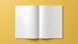 © Designpro - White empty open page book mockup or magazine isolated on yellow background, brochure catalogue prospectus diary paper mockups presentation