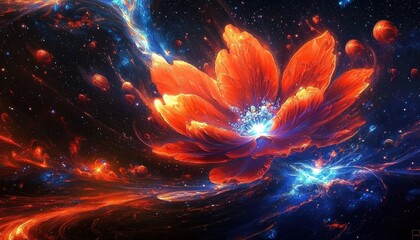 Wall Mural - A Stunning Flower Illuminated by Lightning in a Sci-Fi Universe