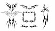 © Artmoreink - Neo tribal vector set with gothic Y2K border, abstract triangle, tattoo elements. Ideal for metal covers, grunge apparel, stickers, and surreal designs