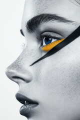 Wall Mural - A striking close-up of a model's profile with bold makeup and vivid eye color.