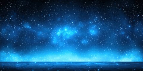 a tranquil blue night sky filled with shimmering stars, creating a serene cosmic atmosphere.