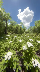 Sticker - Sunny forest wildflowers, summer bloom, scenic background, nature website