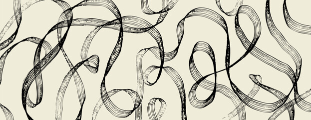 Wall Mural - Brush stroke background with dotted texture. banner design with curved bold lines, squiggles and swirls. Hand drawn doodle curly brush strokes.