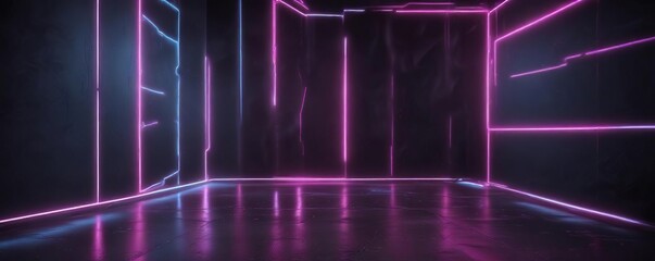 Wall Mural - Glittering pink and blue neon lights against a dark background, decorative, sparkling